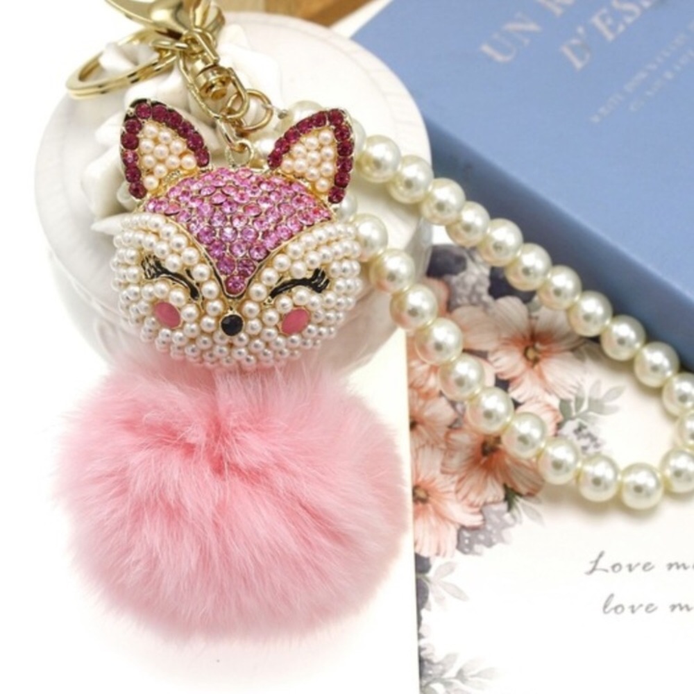 Kitty Cat Pompom Bag Keychain